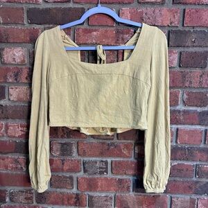 Kendall & Kylie womens long sleeve smocked square neck crop top yellow medium